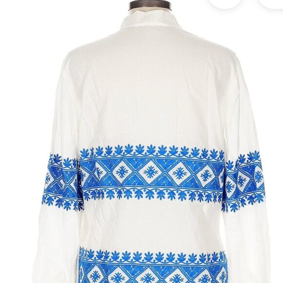 Tory Burch Stephanie Embroidered Coverup Tunic Top Ivory blue L - Picture 6 of 14